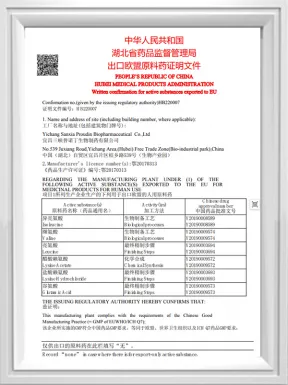 Written confirmation for active substances exported to EU Written confirmation for active substances exported to EU